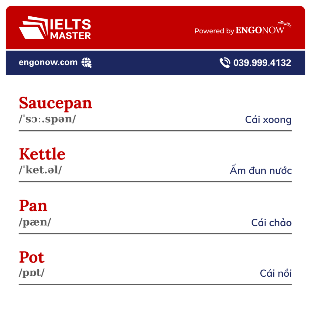 từ vựng chủ đề kitchenware