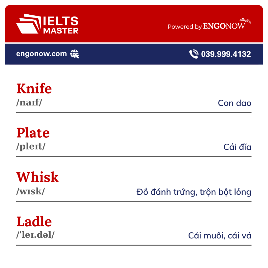 từ vựng chủ đề kitchenware