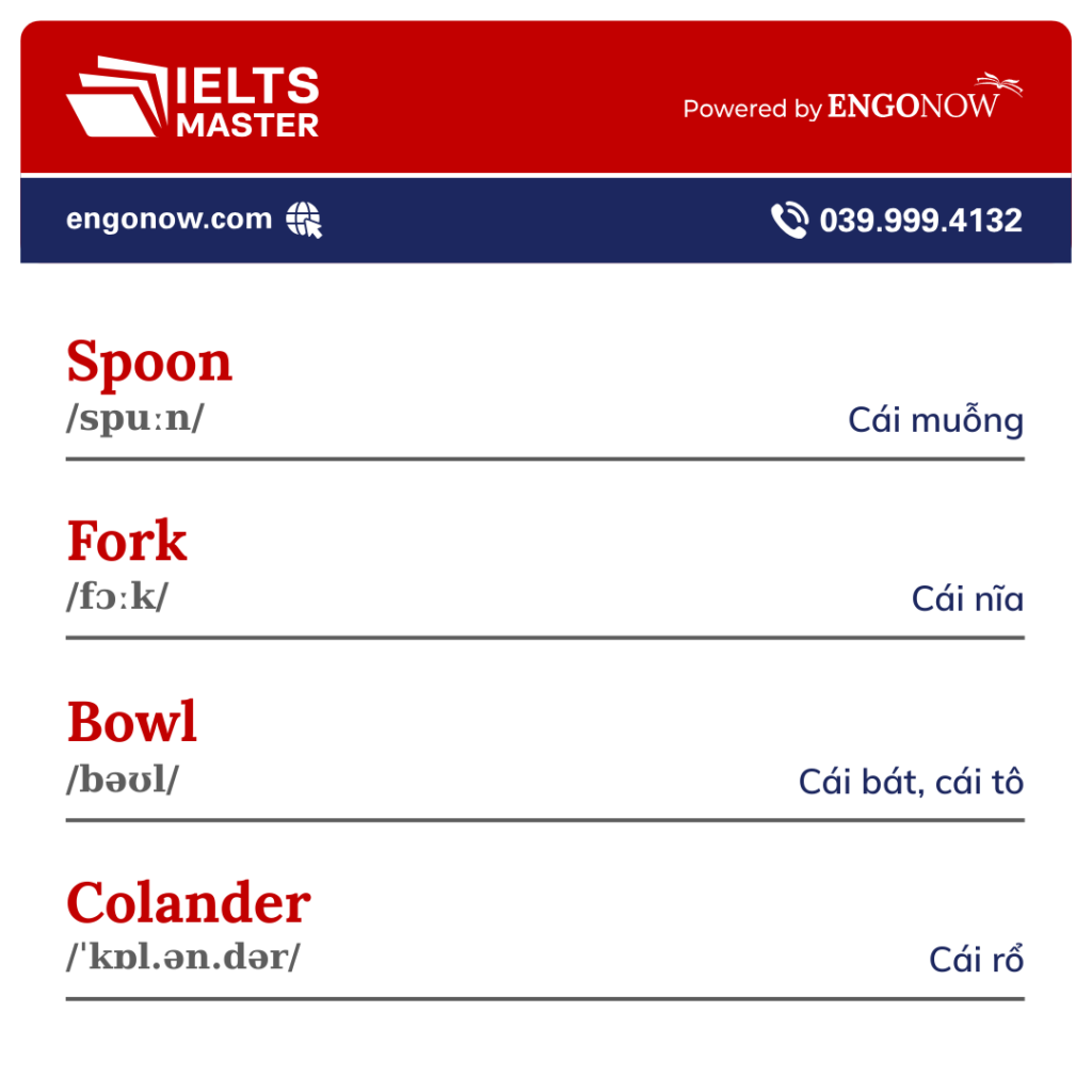 từ vựng chủ đề kitchenware