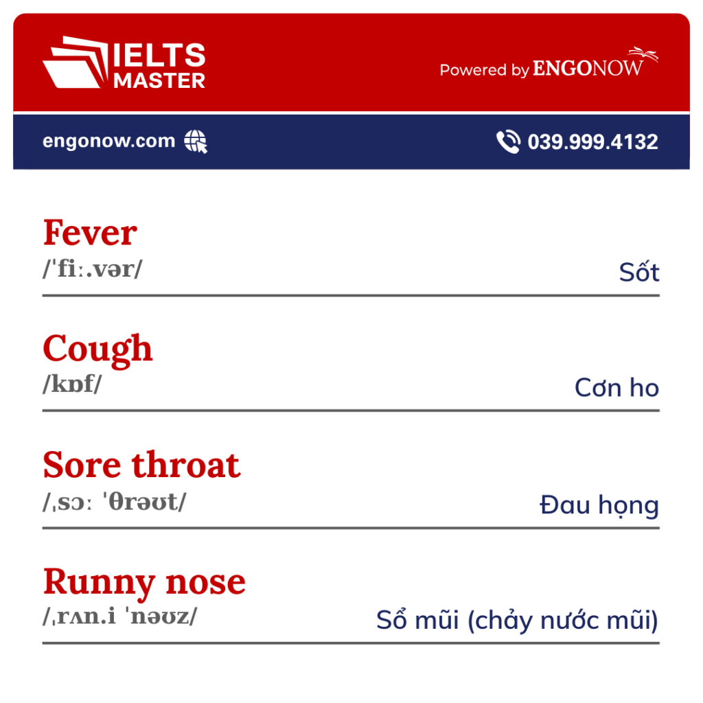 từ vựng tiếng Anh về triệu chứng bệnh