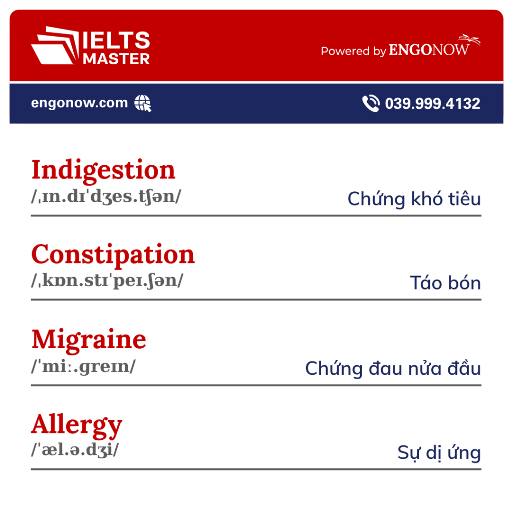 từ vựng tiếng Anh về triệu chứng bệnh